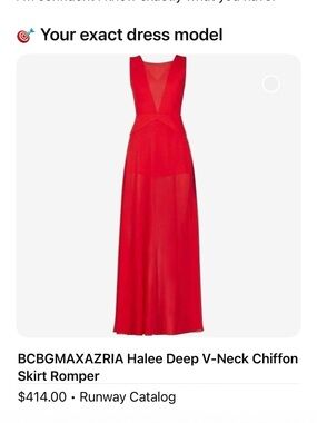 BCBGMaxAzria Red Deep V-Neck Maxi Chiffon skirt romper